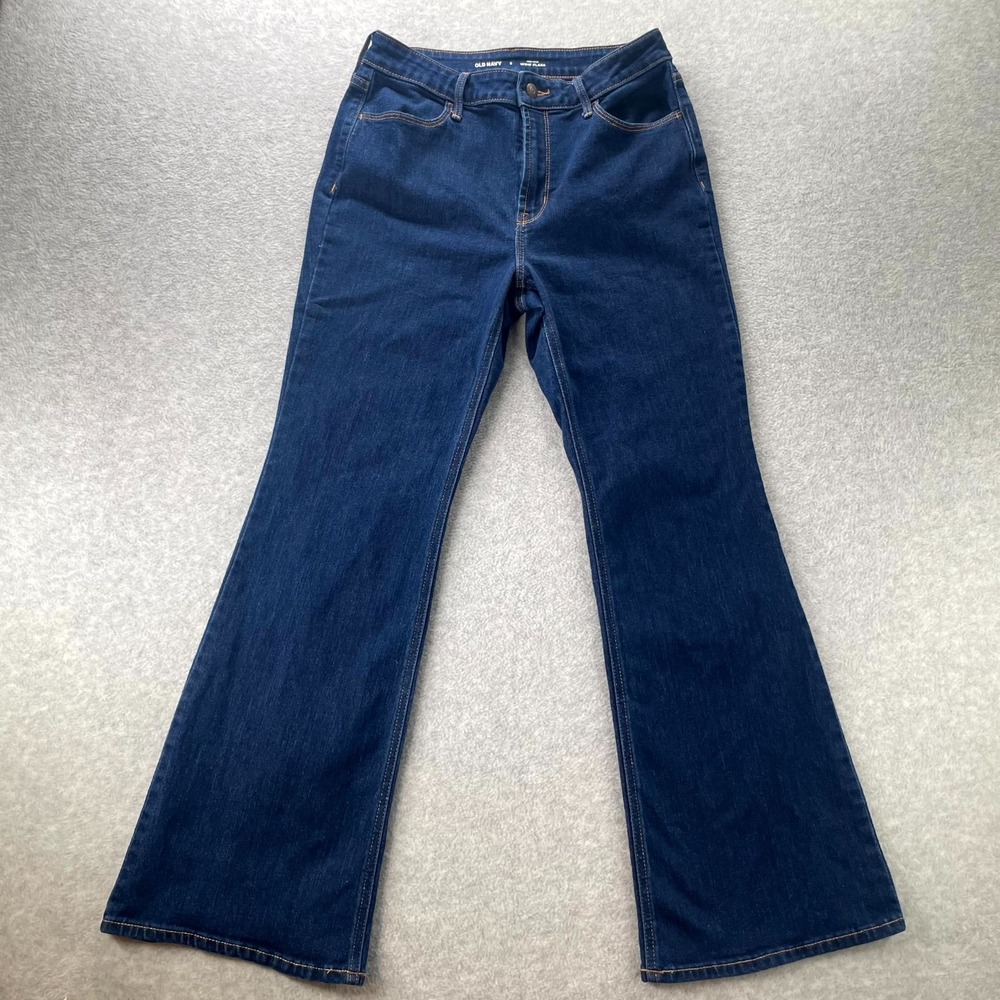 Old Navy Wow Flare Jeans Womens 8 Blue Denim Cotton Stretch High Rise Dark Wash